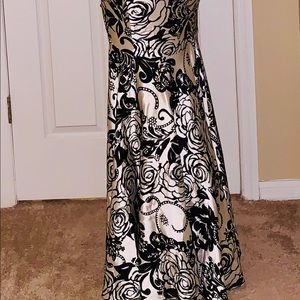 Glamorous black and silver gown.